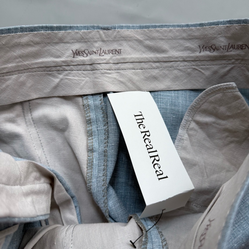 vtg Yves Saint Laurent YSL Linen Trouser Wide Leg Pants Women’s Blue 10 / Medium - Picture 4 of 12